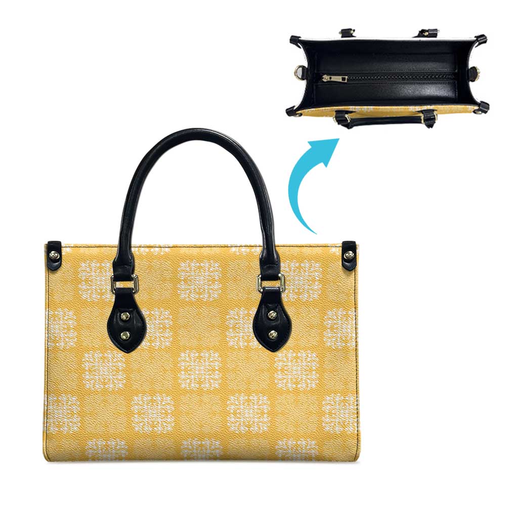 Yellow Palaka Quilt Hawaii Leather Bag Traditional Hawaii-plaid Pattern - Polynesian Pride