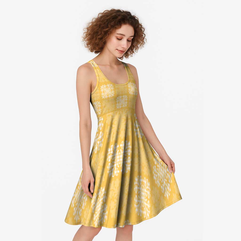 Yellow Palaka Quilt Hawaii Midi Dress Traditional Hawaii-plaid Pattern - Polynesian Pride