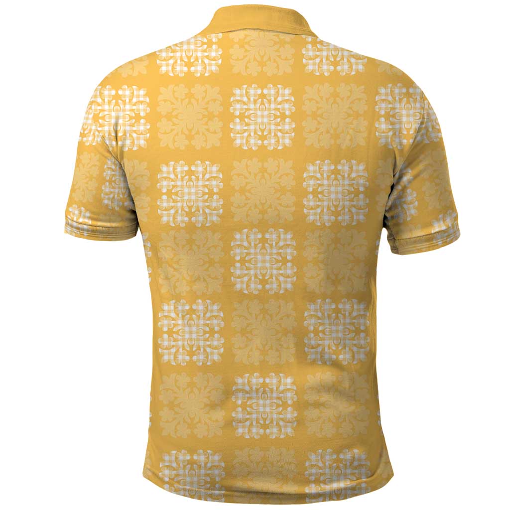 Yellow Palaka Quilt Hawaii Polo Shirt Traditional Hawaii-plaid Pattern - Polynesian Pride