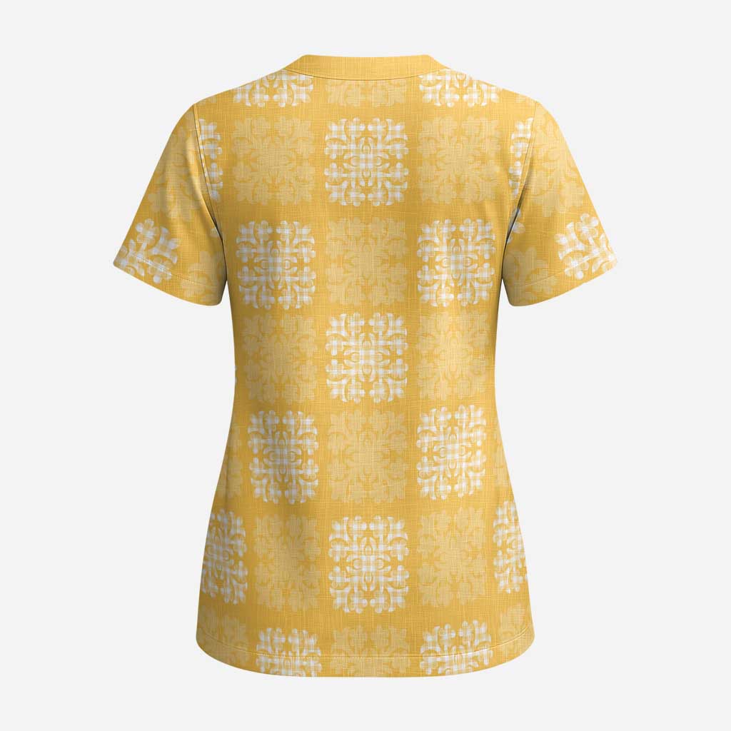 Yellow Palaka Quilt Hawaii Scrub Top Traditional Hawaii-plaid Pattern - Polynesian Pride