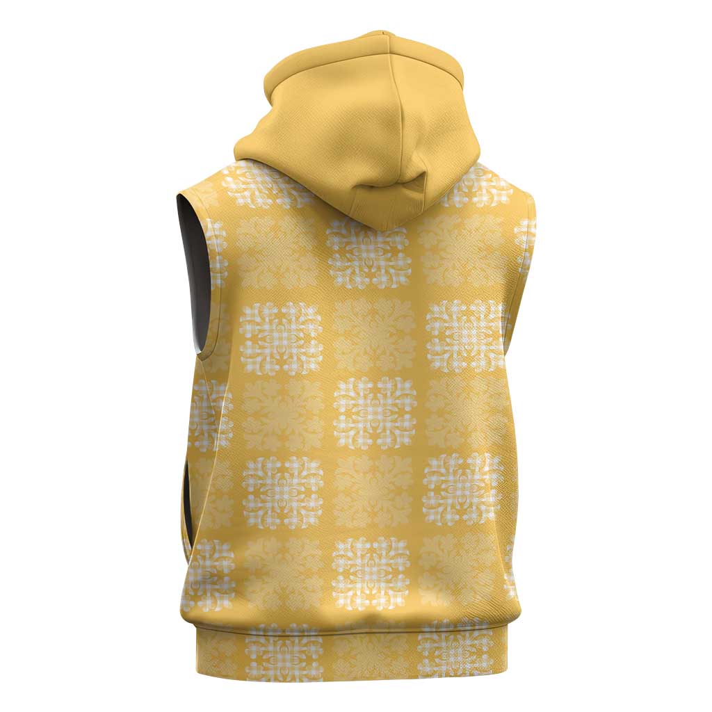 Yellow Palaka Quilt Hawaii Sleeveless Zip Hoodie Traditional Hawaii-plaid Pattern - Polynesian Pride