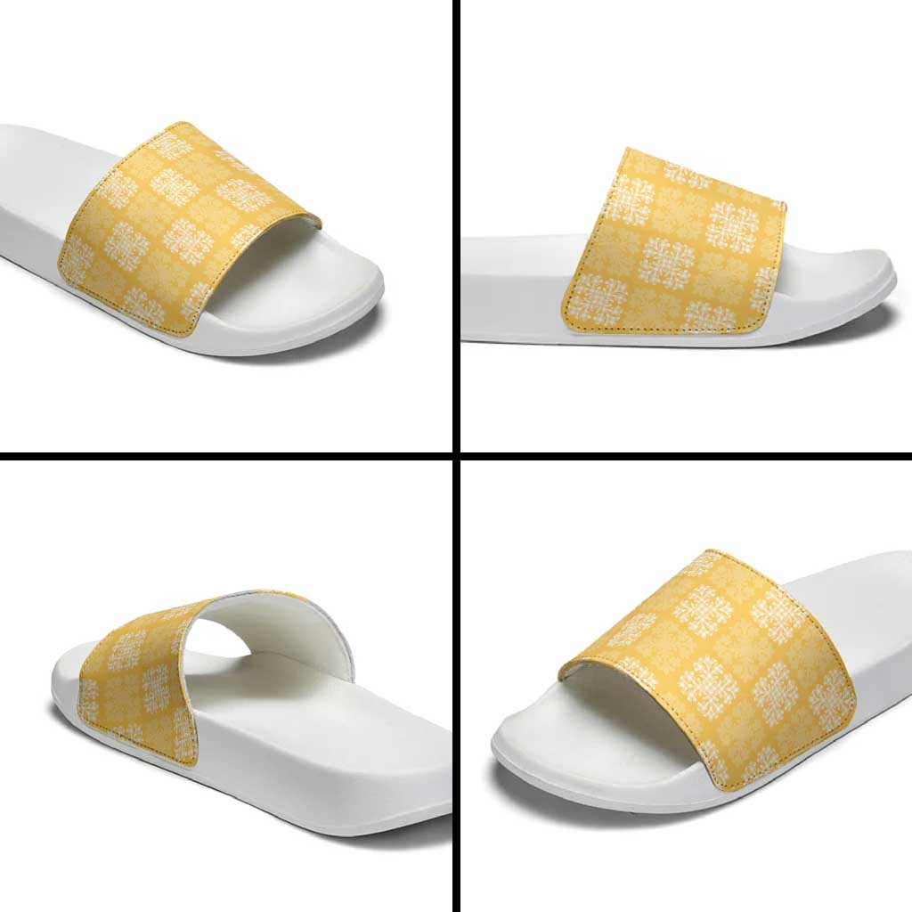 Yellow Palaka Quilt Hawaii Slide Sandals Traditional Hawaii-plaid Pattern - Polynesian Pride