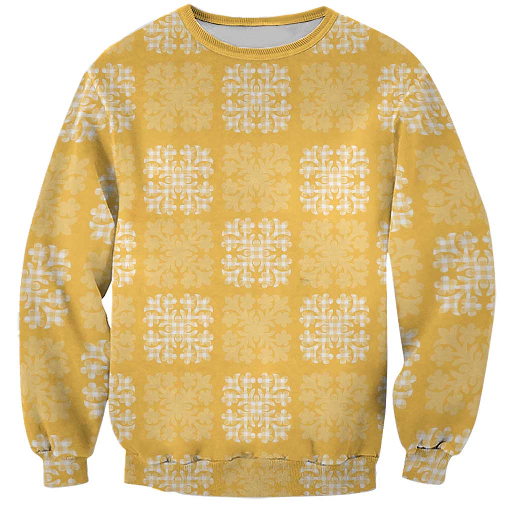 Yellow Palaka Quilt Hawaii Sweatshirt Traditional Hawaii-plaid Pattern - Polynesian Pride