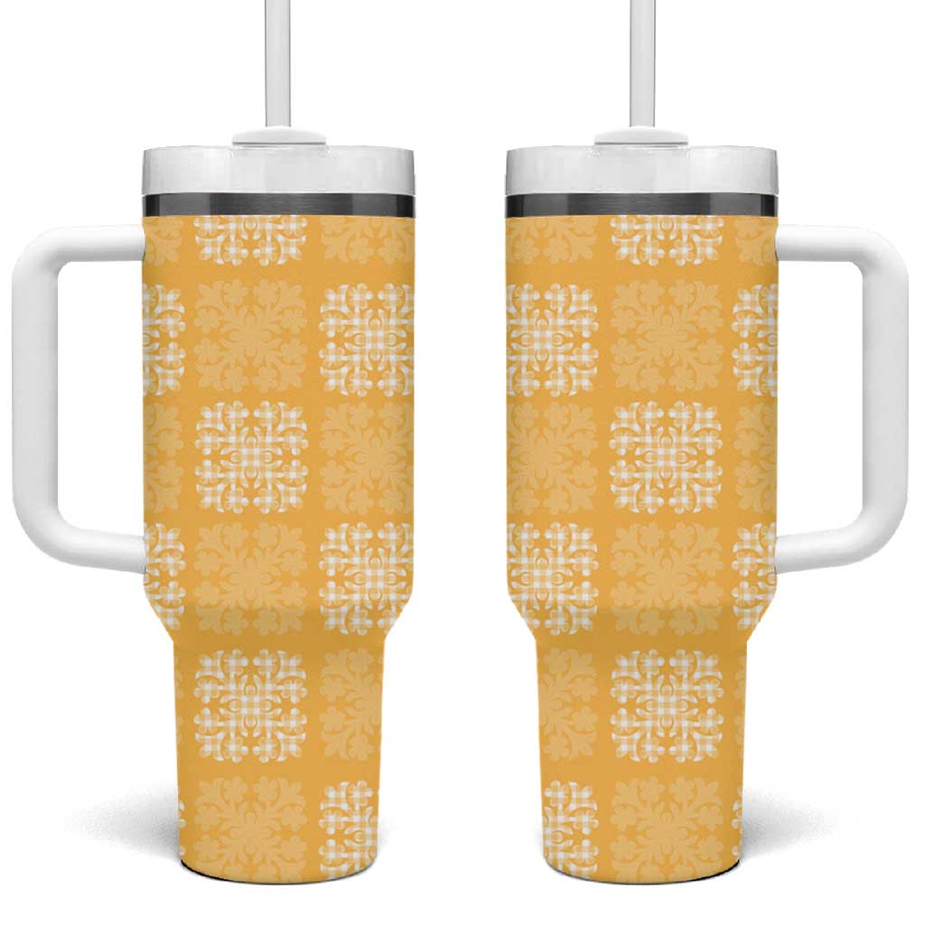 Yellow Palaka Quilt Hawaii Tumbler With Handle Traditional Hawaii-plaid Pattern - Polynesian Pride