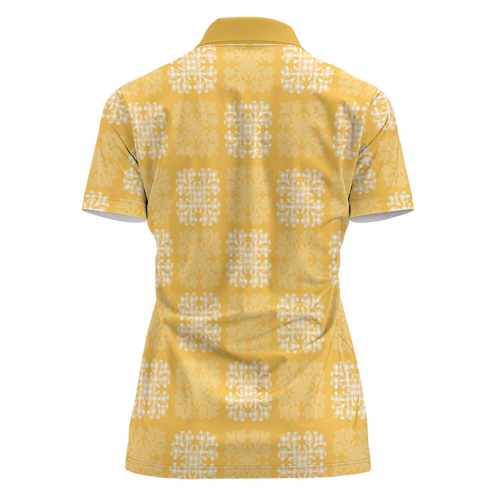 Yellow Palaka Quilt Hawaii Women Polo Shirt Traditional Hawaii-plaid Pattern - Polynesian Pride