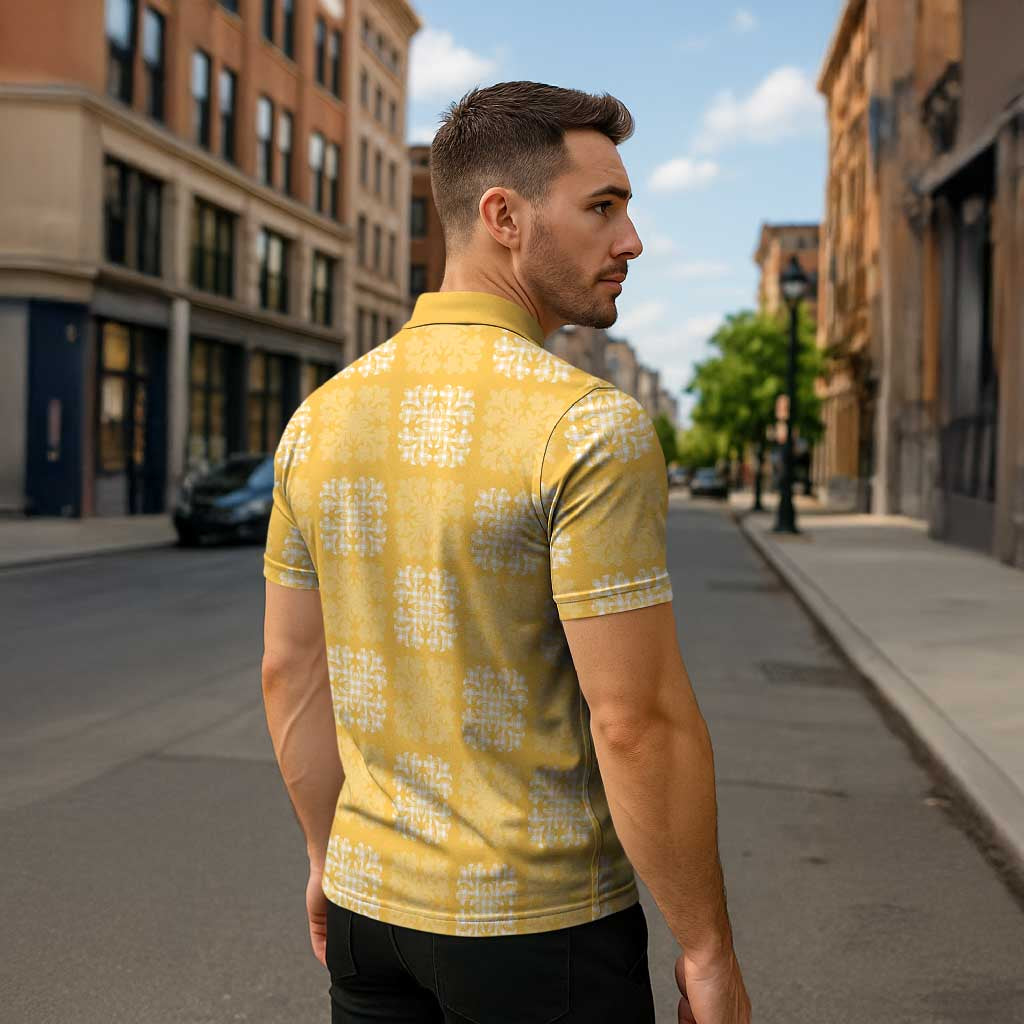 Yellow Palaka Quilt Hawaii Zipper Polo Shirt Traditional Hawaii-plaid Pattern - Polynesian Pride