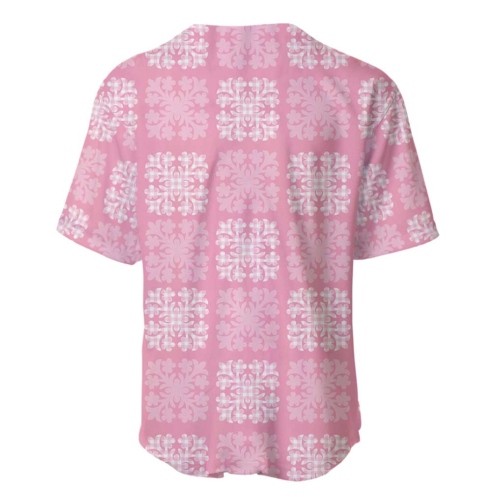 Pink Palaka Quilt Hawaii Baseball Jersey Traditional Hawaii-plaid Pattern - Polynesian Pride