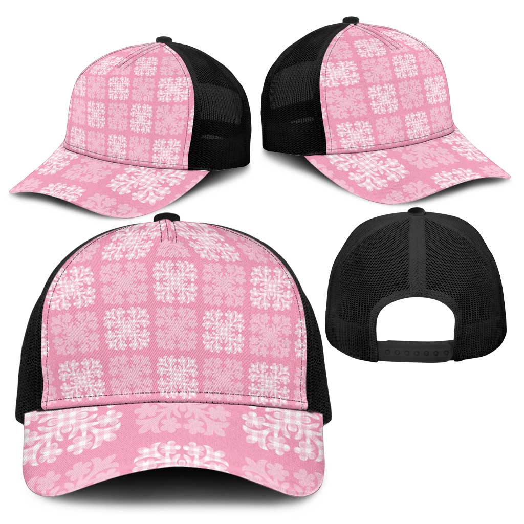 Pink Palaka Quilt Hawaii Baseball Net Cap Traditional Hawaii-plaid Pattern - Polynesian Pride