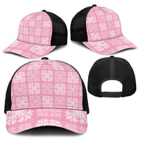 Pink Palaka Quilt Hawaii Baseball Net Cap Traditional Hawaii-plaid Pattern - Polynesian Pride