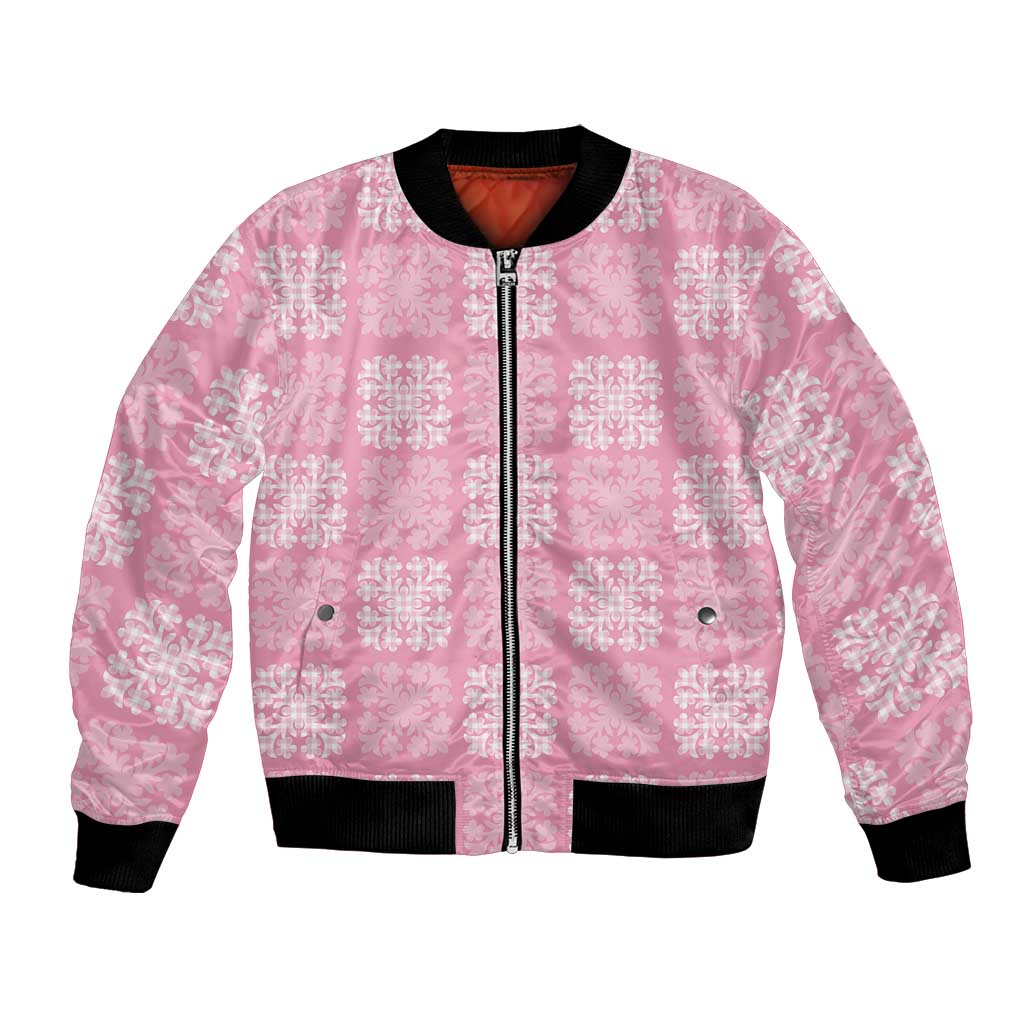 Pink Palaka Quilt Hawaii Bomber Jacket Traditional Hawaii-plaid Pattern - Polynesian Pride