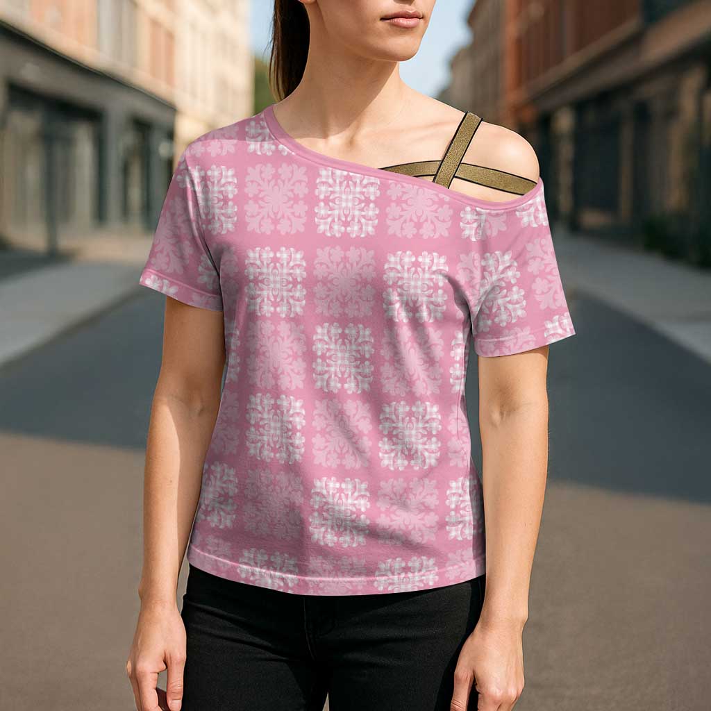 Pink Palaka Quilt Hawaii Cross Shoulder Shirt Traditional Hawaii-plaid Pattern - Polynesian Pride