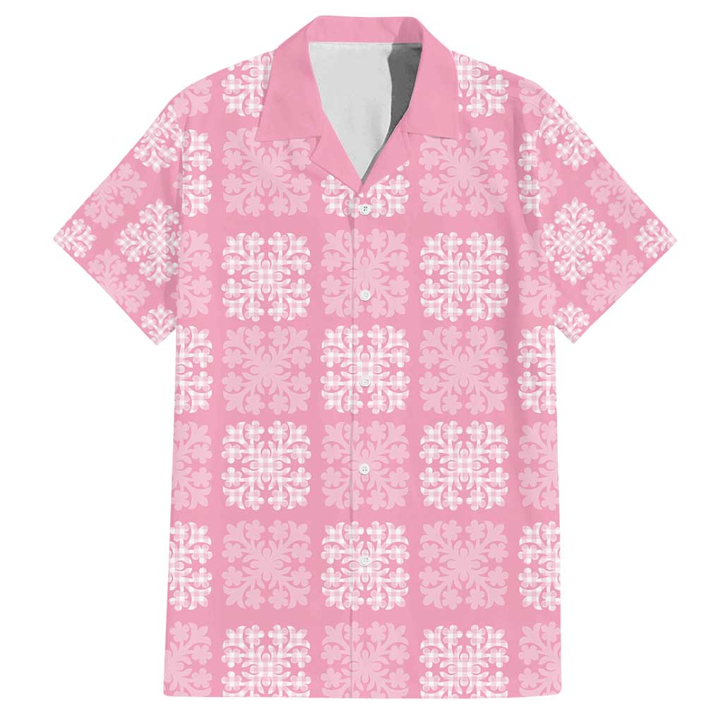 Pink Palaka Quilt Hawaii Family Matching Long Sleeve Bodycon Dress and Hawaiian Shirt Traditional Hawaii-plaid Pattern LT14 Dad's Shirt - Short Sleeve Pink - Polynesian Pride