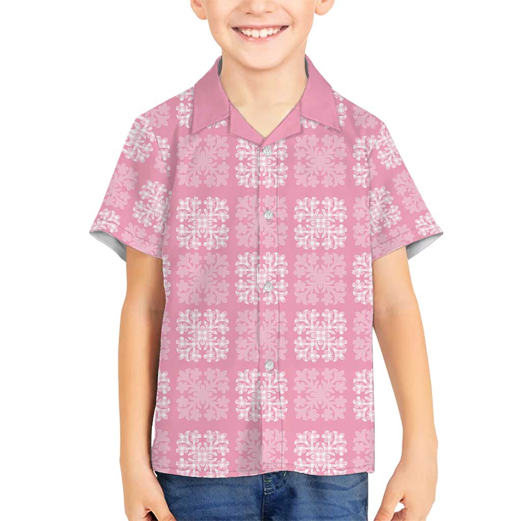 Pink Palaka Quilt Hawaii Family Matching Long Sleeve Bodycon Dress and Hawaiian Shirt Traditional Hawaii-plaid Pattern LT14 Son's Shirt Pink - Polynesian Pride