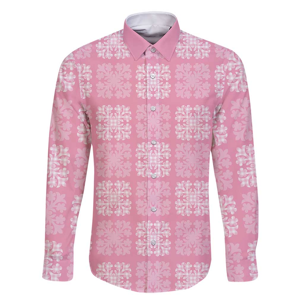Pink Palaka Quilt Hawaii Family Matching Mermaid Dress and Hawaiian Shirt Traditional Hawaii-plaid Pattern LT14 Dad's Shirt - Long Sleeve Pink - Polynesian Pride