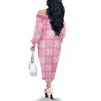 Pink Palaka Quilt Hawaii Family Matching Off The Shoulder Long Sleeve Dress and Hawaiian Shirt Traditional Hawaii-plaid Pattern - Polynesian Pride