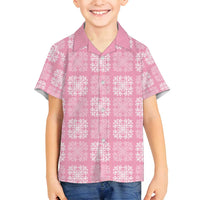 Pink Palaka Quilt Hawaii Family Matching Off Shoulder Short Dress and Hawaiian Shirt Traditional Hawaii-plaid Pattern - Polynesian Pride