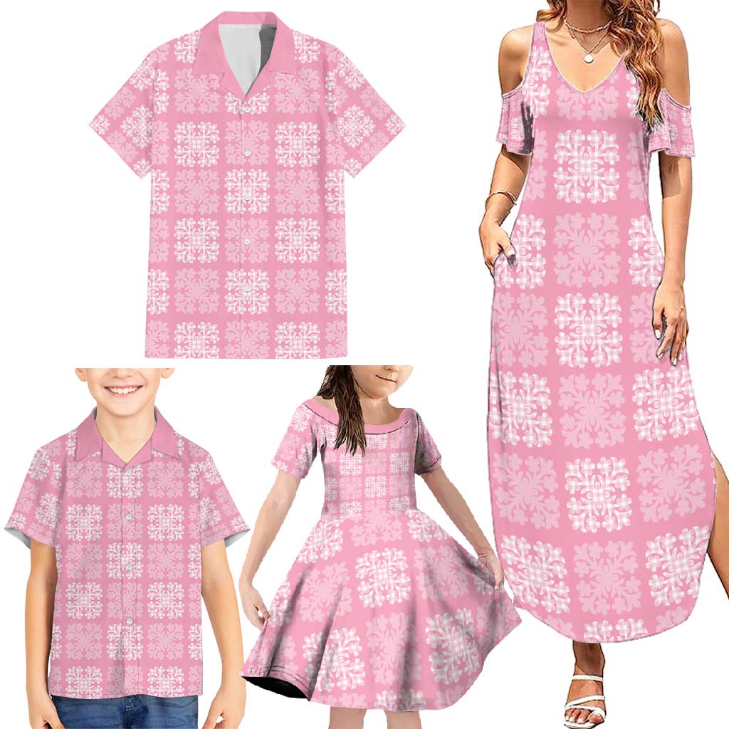 Pink Palaka Quilt Hawaii Family Matching Summer Maxi Dress and Hawaiian Shirt Traditional Hawaii-plaid Pattern - Polynesian Pride