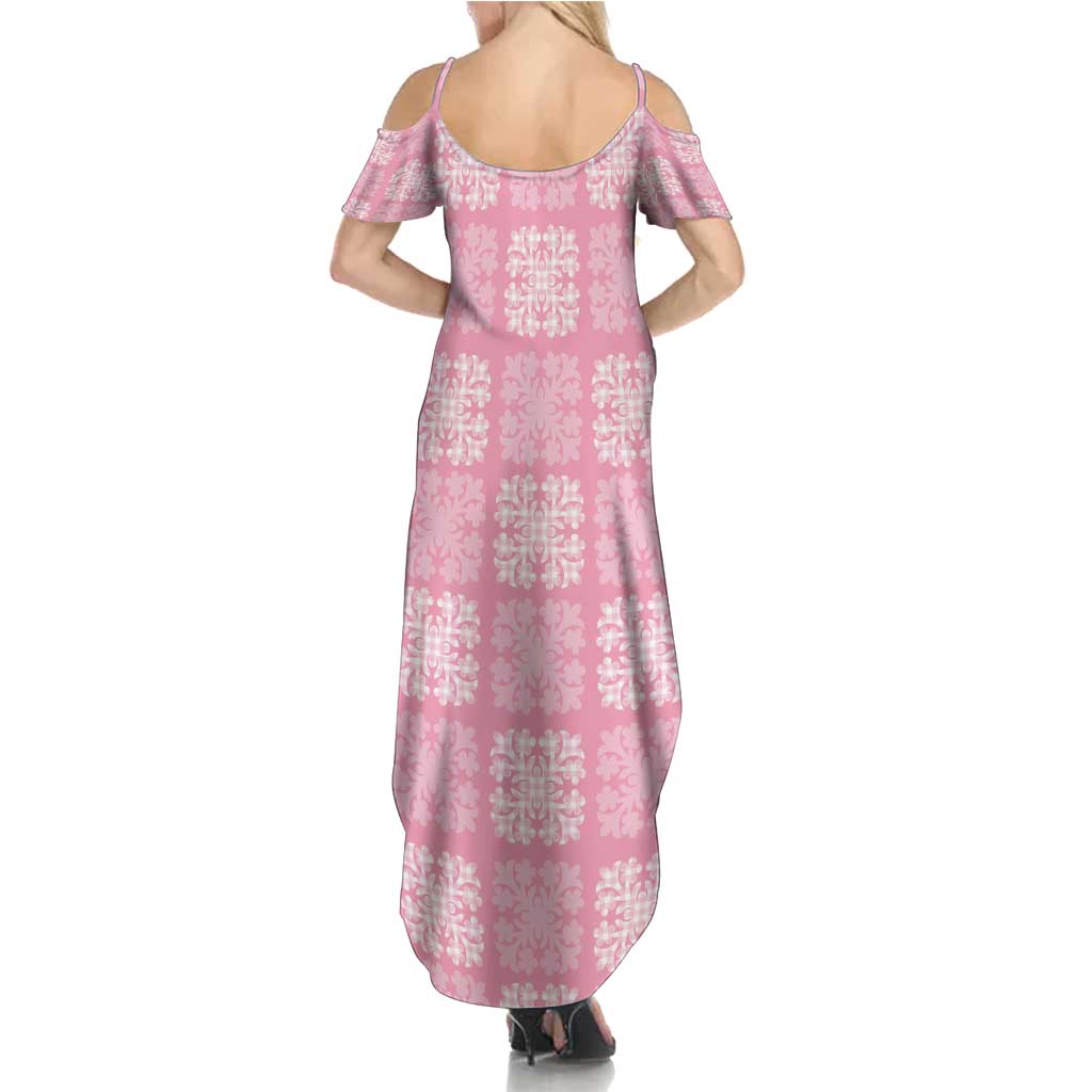 Pink Palaka Quilt Hawaii Family Matching Summer Maxi Dress and Hawaiian Shirt Traditional Hawaii-plaid Pattern - Polynesian Pride
