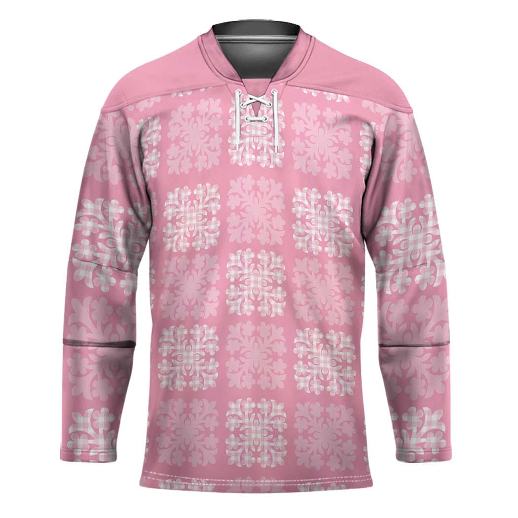 Pink Palaka Quilt Hawaii Hockey Jersey Traditional Hawaii-plaid Pattern - Polynesian Pride