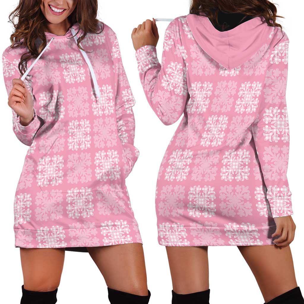 Pink Palaka Quilt Hawaii Hoodie Dress Traditional Hawaii-plaid Pattern - Polynesian Pride