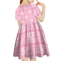 Pink Palaka Quilt Hawaii Kid Short Sleeve Dress Traditional Hawaii-plaid Pattern - Polynesian Pride
