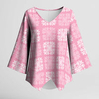 Pink Palaka Quilt Hawaii Kimono Sleeve Blouse Traditional Hawaii-plaid Pattern - Polynesian Pride