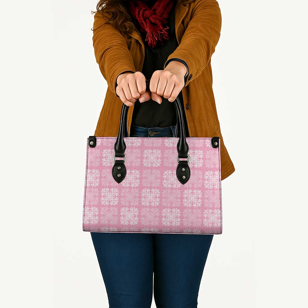 Pink Palaka Quilt Hawaii Leather Bag Traditional Hawaii-plaid Pattern - Polynesian Pride
