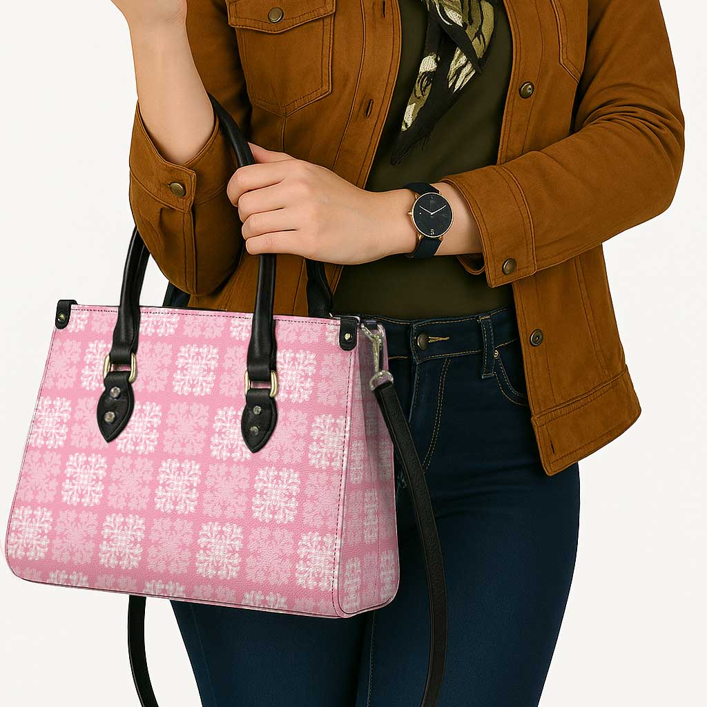 Pink Palaka Quilt Hawaii Leather Bag Traditional Hawaii-plaid Pattern - Polynesian Pride