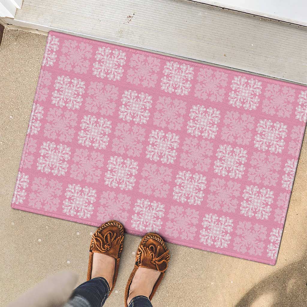 Pink Palaka Quilt Hawaii Rubber Doormat Traditional Hawaii-plaid Pattern - Polynesian Pride