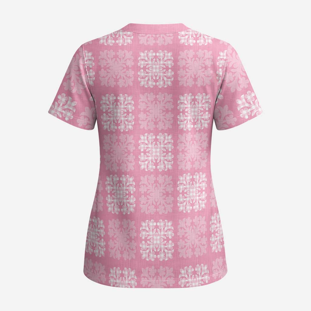 Pink Palaka Quilt Hawaii Scrub Top Traditional Hawaii-plaid Pattern - Polynesian Pride