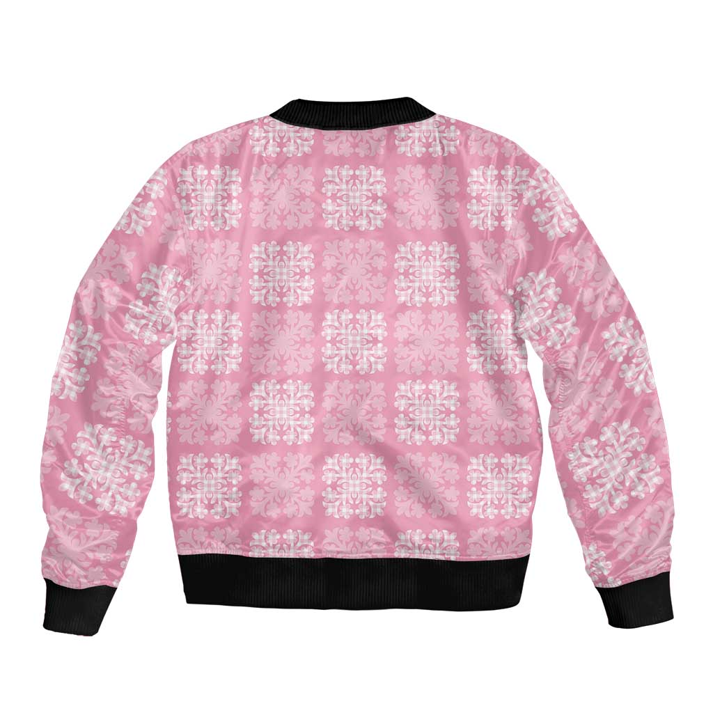 Pink Palaka Quilt Hawaii Sleeve Zip Bomber Jacket Traditional Hawaii-plaid Pattern - Polynesian Pride