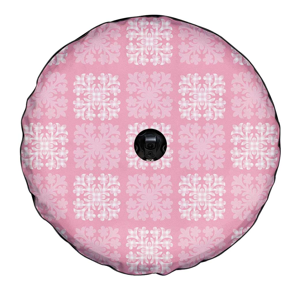 Pink Palaka Quilt Hawaii Spare Tire Cover Traditional Hawaii-plaid Pattern - Polynesian Pride
