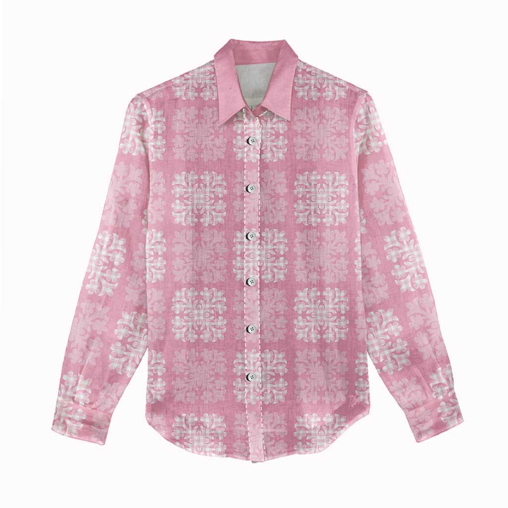 Pink Palaka Quilt Hawaii Women Casual Shirt Traditional Hawaii-plaid Pattern - Polynesian Pride
