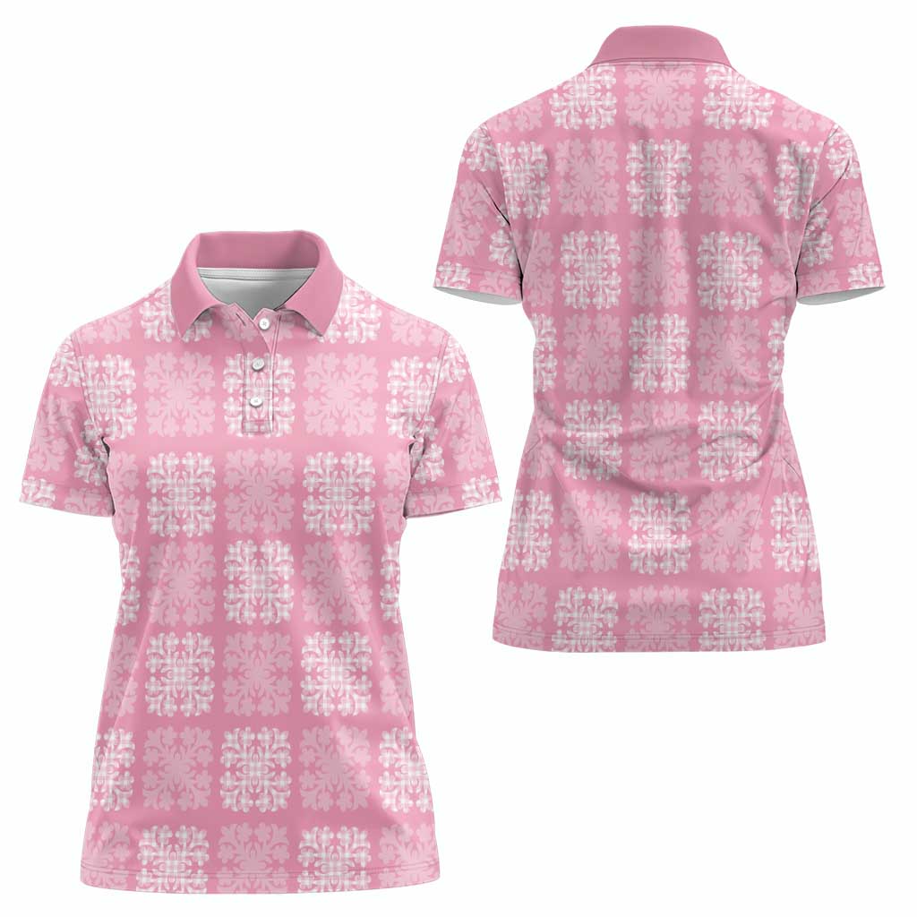 Pink Palaka Quilt Hawaii Women Polo Shirt Traditional Hawaii-plaid Pattern - Polynesian Pride