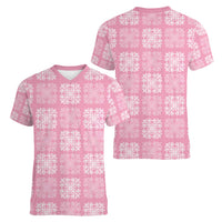 Pink Palaka Quilt Hawaii Women V-Neck T-Shirt Traditional Hawaii-plaid Pattern - Polynesian Pride