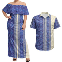 Mabuhay Philippines Festival Couples Matching Off Shoulder Maxi Dress and Hawaiian Shirt Yakan Modern Filipiniana Inspired LT14 Blue - Polynesian Pride