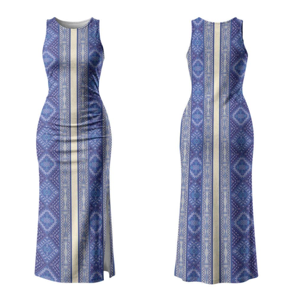 Mabuhay Philippines Festival Couples Matching Tank Maxi Dress and Long Sleeve Button Shirt Yakan Modern Filipiniana Inspired LT14 - Polynesian Pride