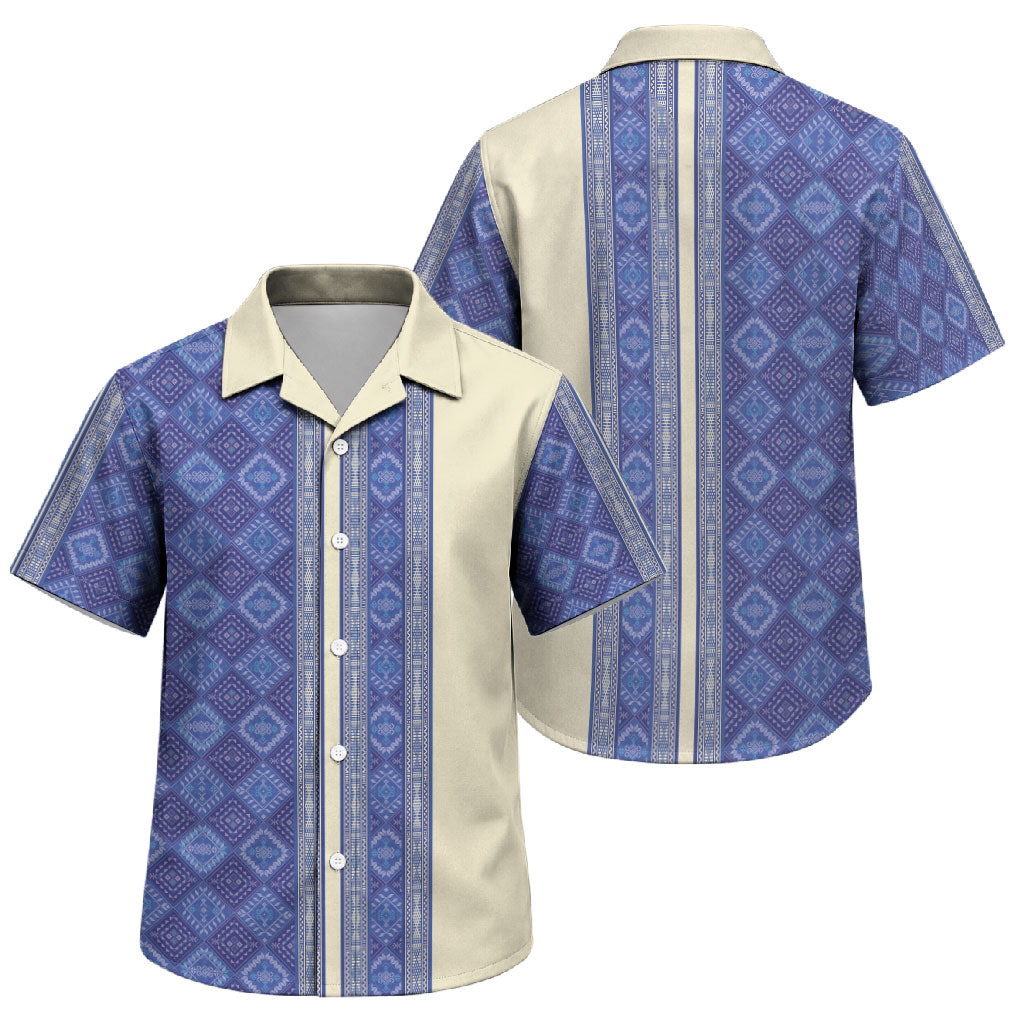 Mabuhay Philippines Festival Family Matching Off Shoulder Short Dress and Hawaiian Shirt Yakan Modern Filipiniana Inspired LT14 Son's Shirt Blue - Polynesian Pride