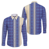 Mabuhay Philippines Festival Family Matching Tank Maxi Dress and Hawaiian Shirt Yakan Modern Filipiniana Inspired LT14 Dad's Shirt - Long Sleeve Blue - Polynesian Pride