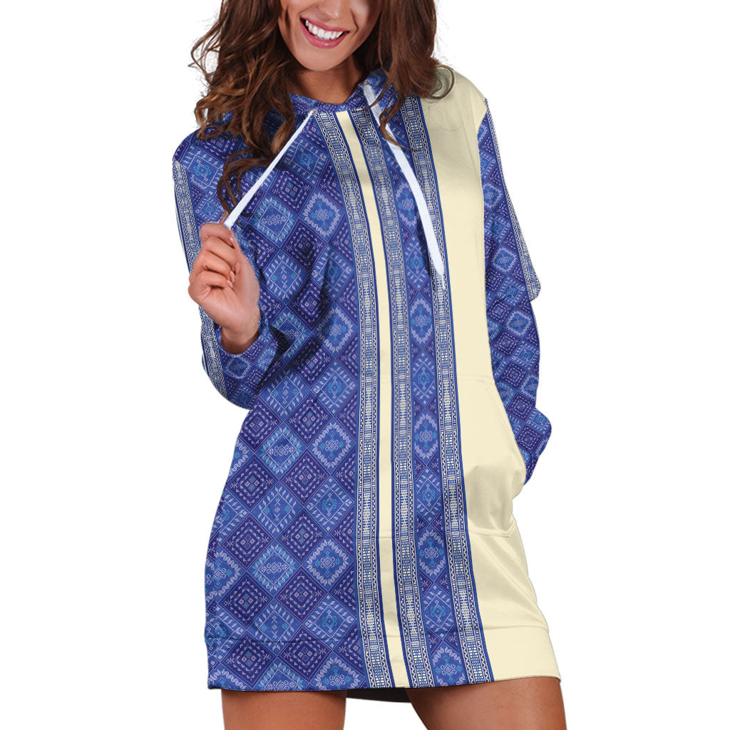 Mabuhay Philippines Festival Hoodie Dress Yakan Modern Filipiniana Inspired LT14 Blue - Polynesian Pride