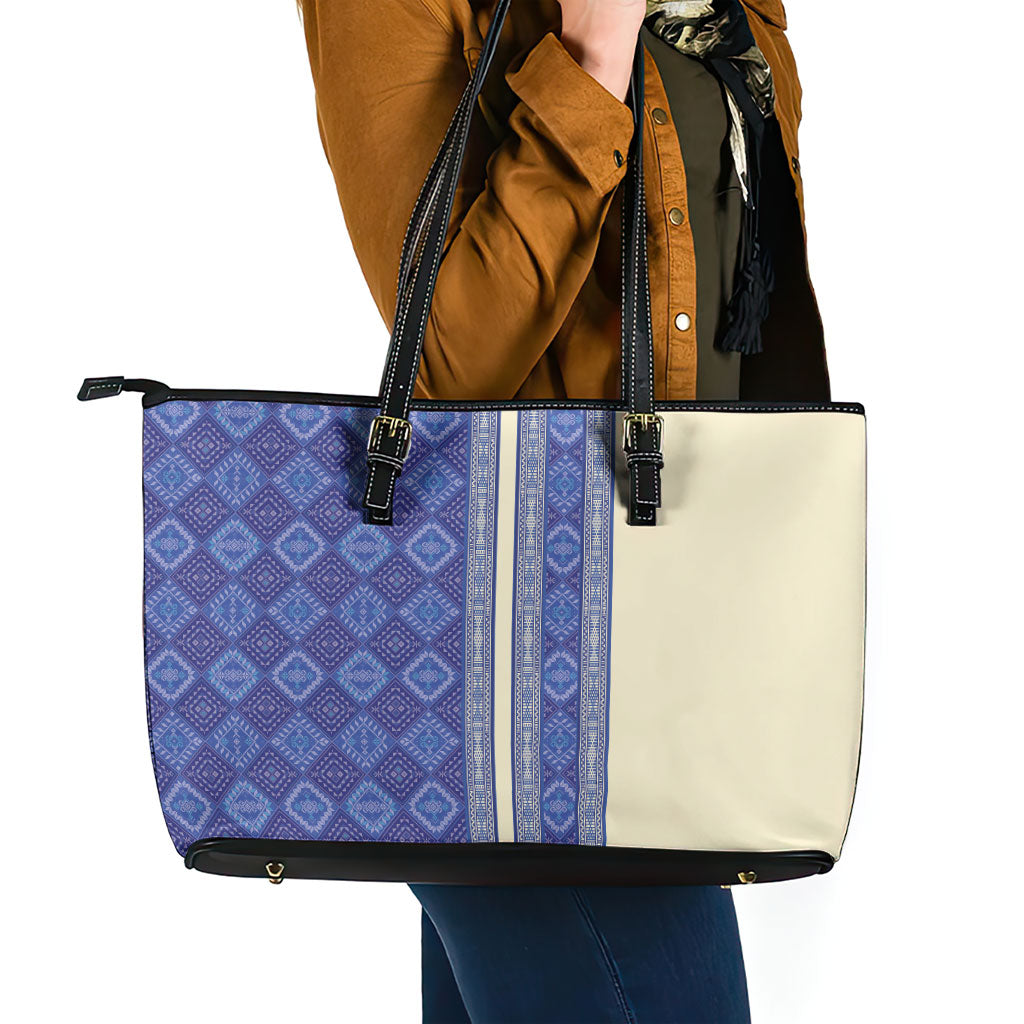 Mabuhay Philippines Festival Leather Tote Bag Yakan Modern Filipiniana Inspired LT14 - Polynesian Pride