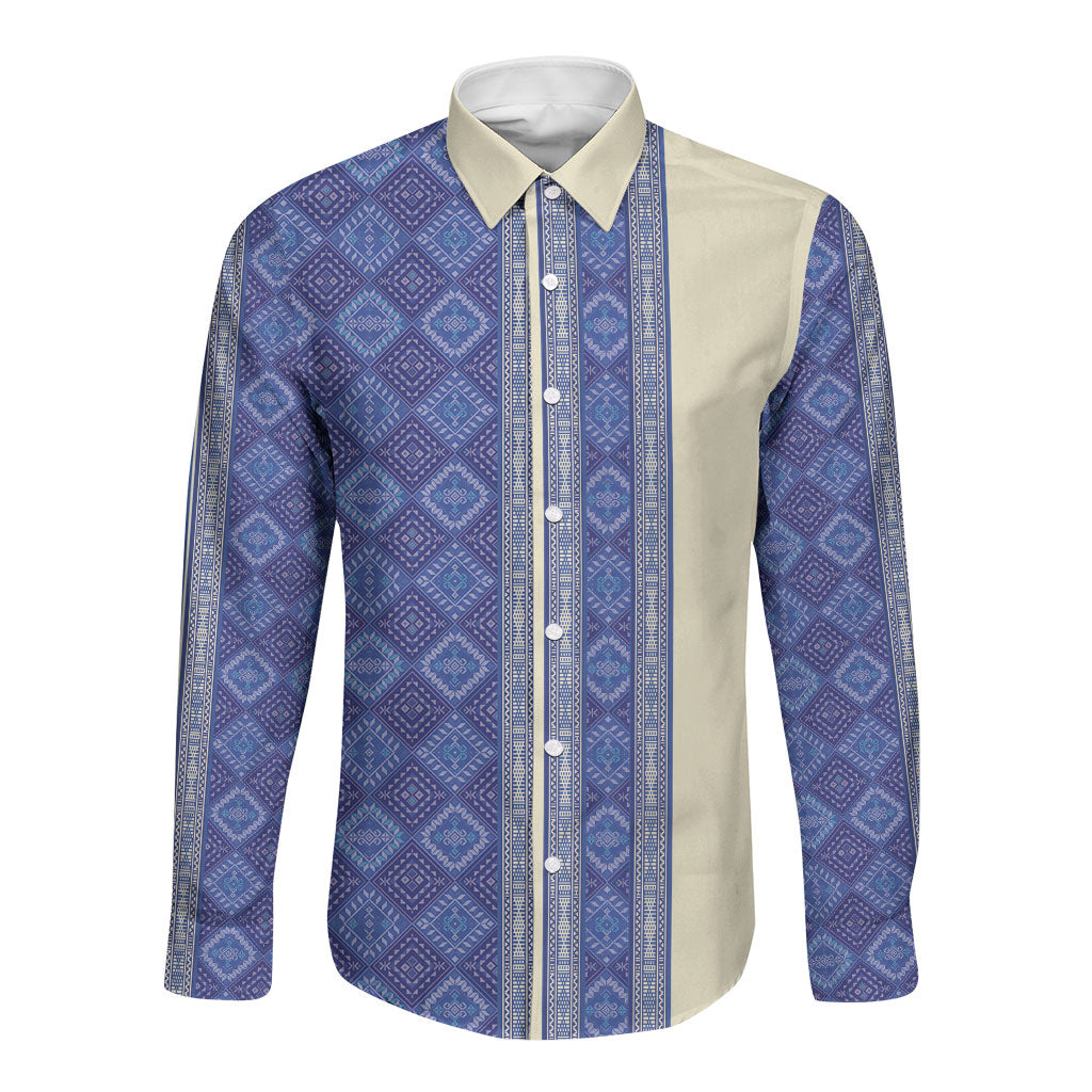 Mabuhay Philippines Festival Long Sleeve Button Shirt Yakan Modern Filipiniana Inspired LT14 Unisex Blue - Polynesian Pride