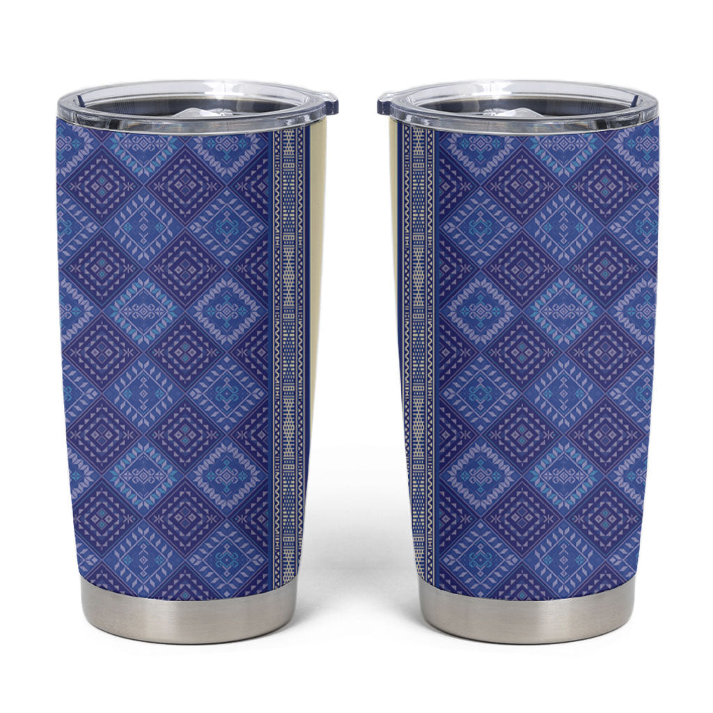 Mabuhay Philippines Festival Tumbler Cup Yakan Modern Filipiniana Inspired LT14 Blue - Polynesian Pride
