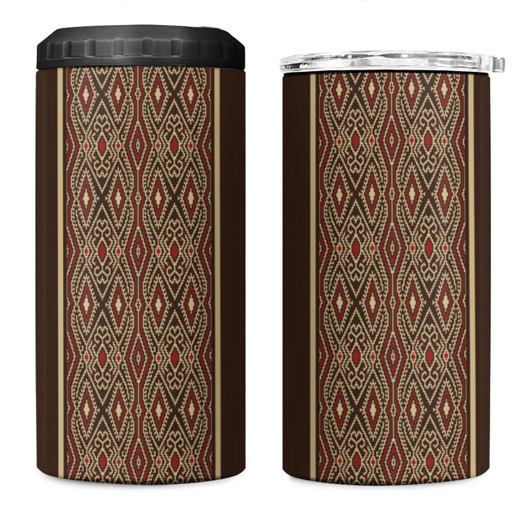 Mabuhay Philippines Festival 4 in 1 Can Cooler Tumbler Tnalak Modern Filipiniana Inspired LT14 One Size: 16 oz Brown - Polynesian Pride