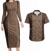 Mabuhay Philippines Festival Couples Matching Long Sleeve Bodycon Dress and Hawaiian Shirt Tnalak Modern Filipiniana Inspired LT14 Brown - Polynesian Pride