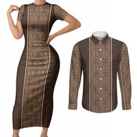 Mabuhay Philippines Festival Couples Matching Short Sleeve Bodycon Dress and Long Sleeve Button Shirt Tnalak Modern Filipiniana Inspired LT14 Brown - Polynesian Pride
