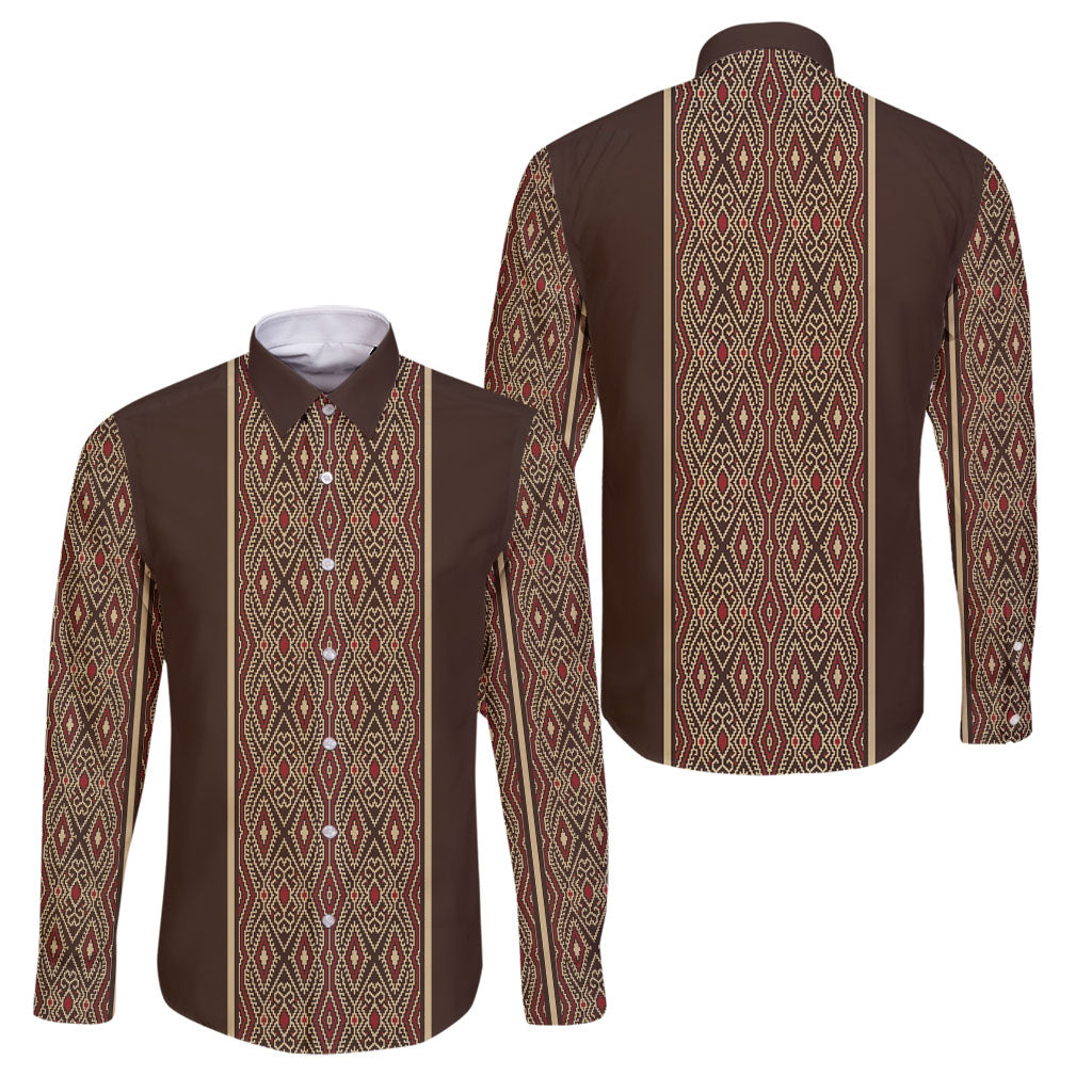 Mabuhay Philippines Festival Family Matching Mermaid Dress and Hawaiian Shirt Tnalak Modern Filipiniana Inspired LT14 Dad's Shirt - Long Sleeve Brown - Polynesian Pride
