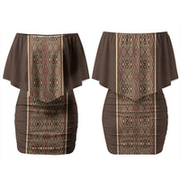 Mabuhay Philippines Festival Family Matching Off Shoulder Short Dress and Hawaiian Shirt Tnalak Modern Filipiniana Inspired LT14 Mom's Dress Brown - Polynesian Pride