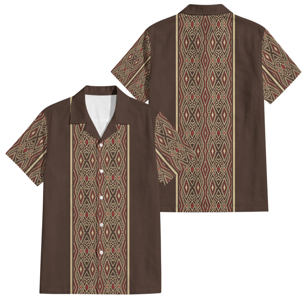 Mabuhay Philippines Festival Family Matching Off Shoulder Short Dress and Hawaiian Shirt Tnalak Modern Filipiniana Inspired LT14 Dad's Shirt - Short Sleeve Brown - Polynesian Pride