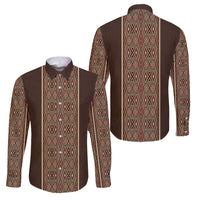 Mabuhay Philippines Festival Family Matching Off Shoulder Short Dress and Hawaiian Shirt Tnalak Modern Filipiniana Inspired LT14 Dad's Shirt - Long Sleeve Brown - Polynesian Pride